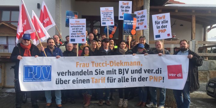 Streikende Journalisten der Passauer Neuen Presse Anfang Februar 2017